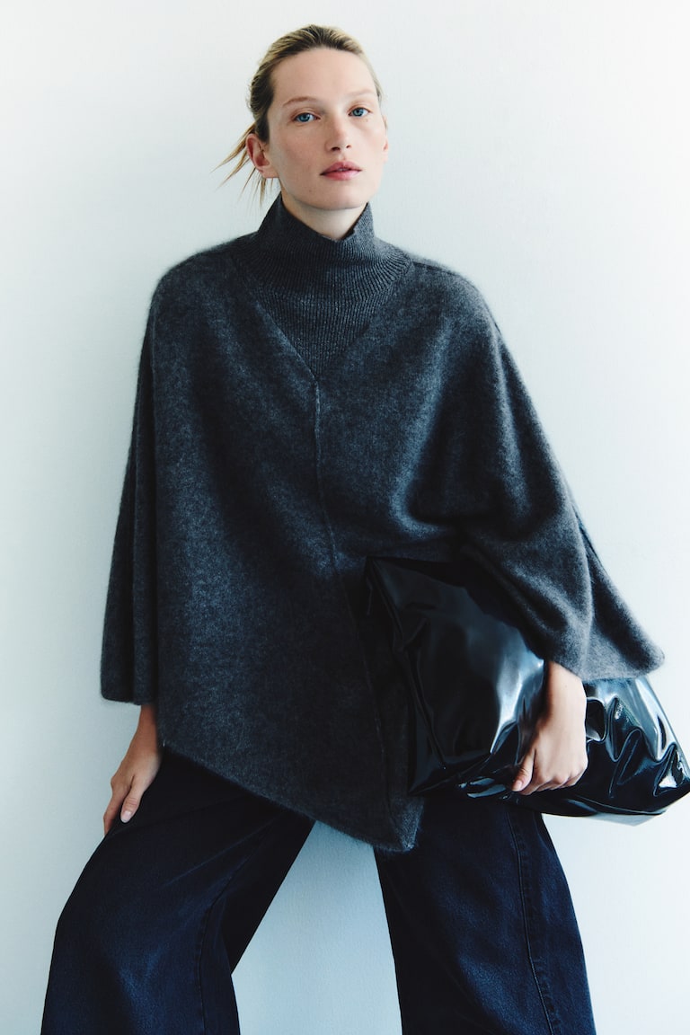 Wool turtleneck cape