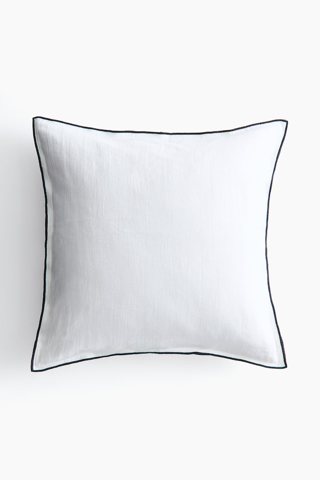 Linen-blend cushion cover - White/Light beige - 1