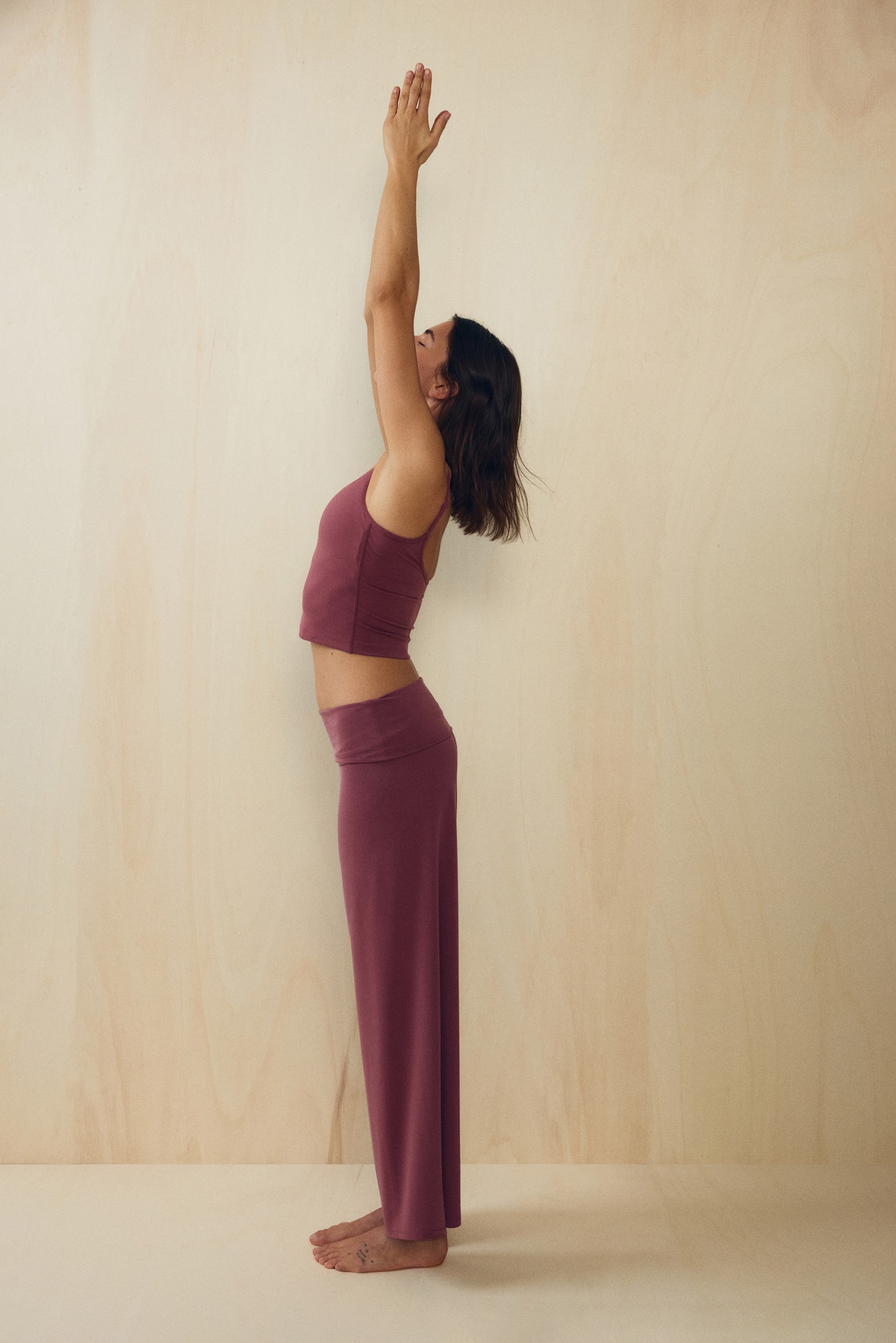 Foldover-waist sports trousers-Light maroon - 7