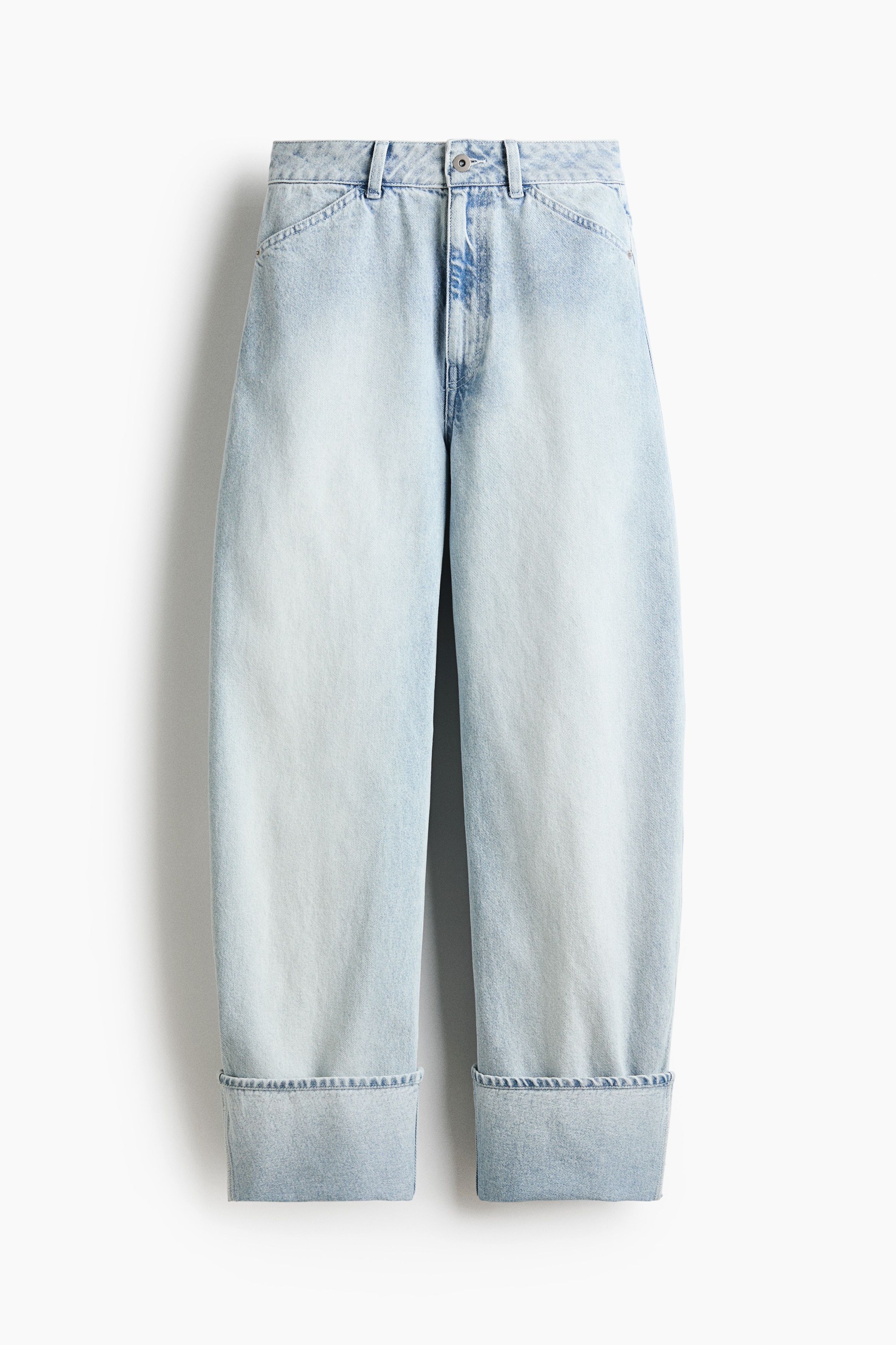 Barrel Leg Regular Waist Jeans - Azul denim pálido/Crema