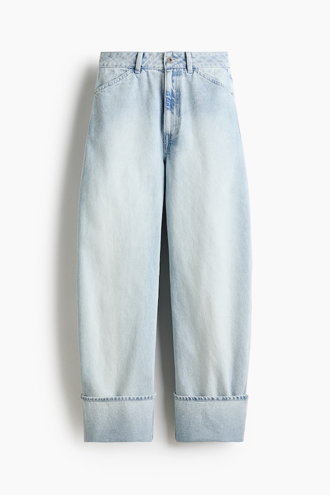 Barrel Leg Regular Waist Jeans - Pale denim blue/Cream - 1