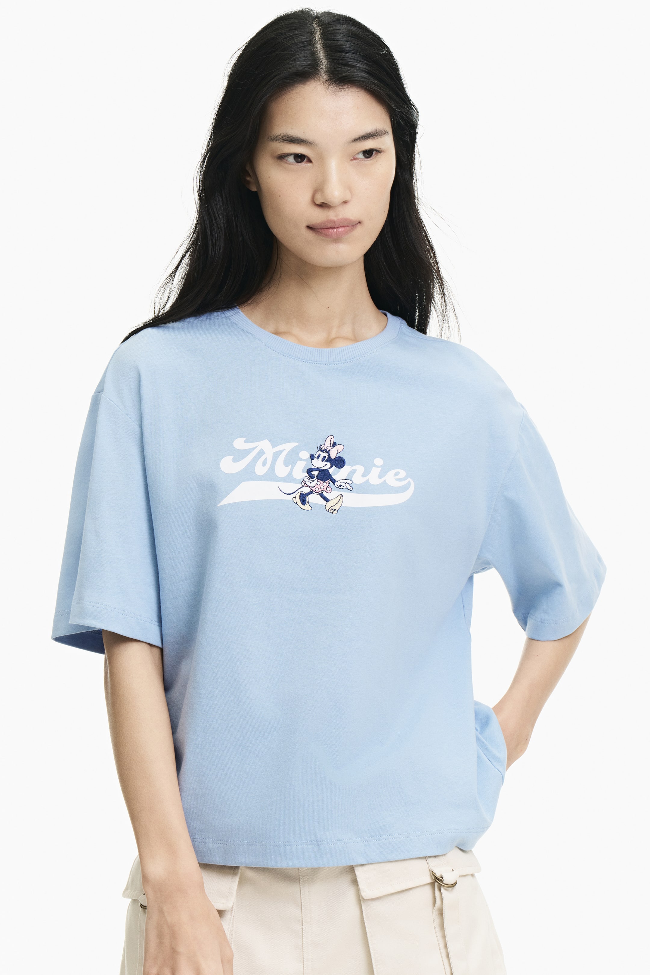 拡大画像を表示: プリントコットンTシャツ - ライトダスティブルー/ミニーマウス - レディース | H&M JP 1
