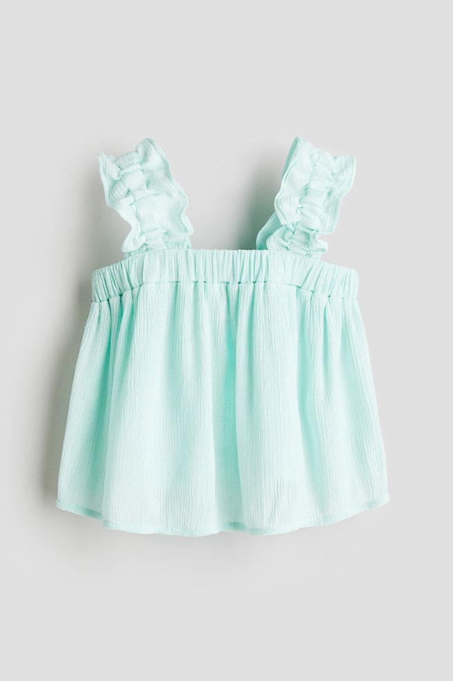 Crinkled chiffon top - Light turquoise/White - 1