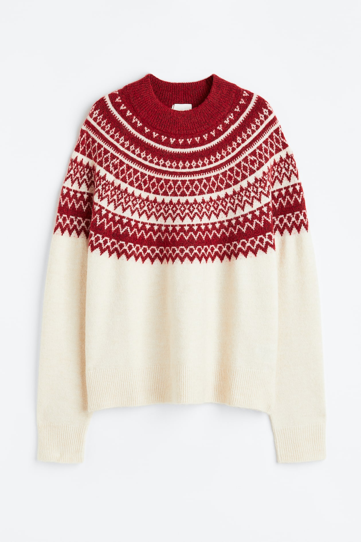 Jacquard-knit Sweater - Long sleeve - Regular length - Red/patterned ...