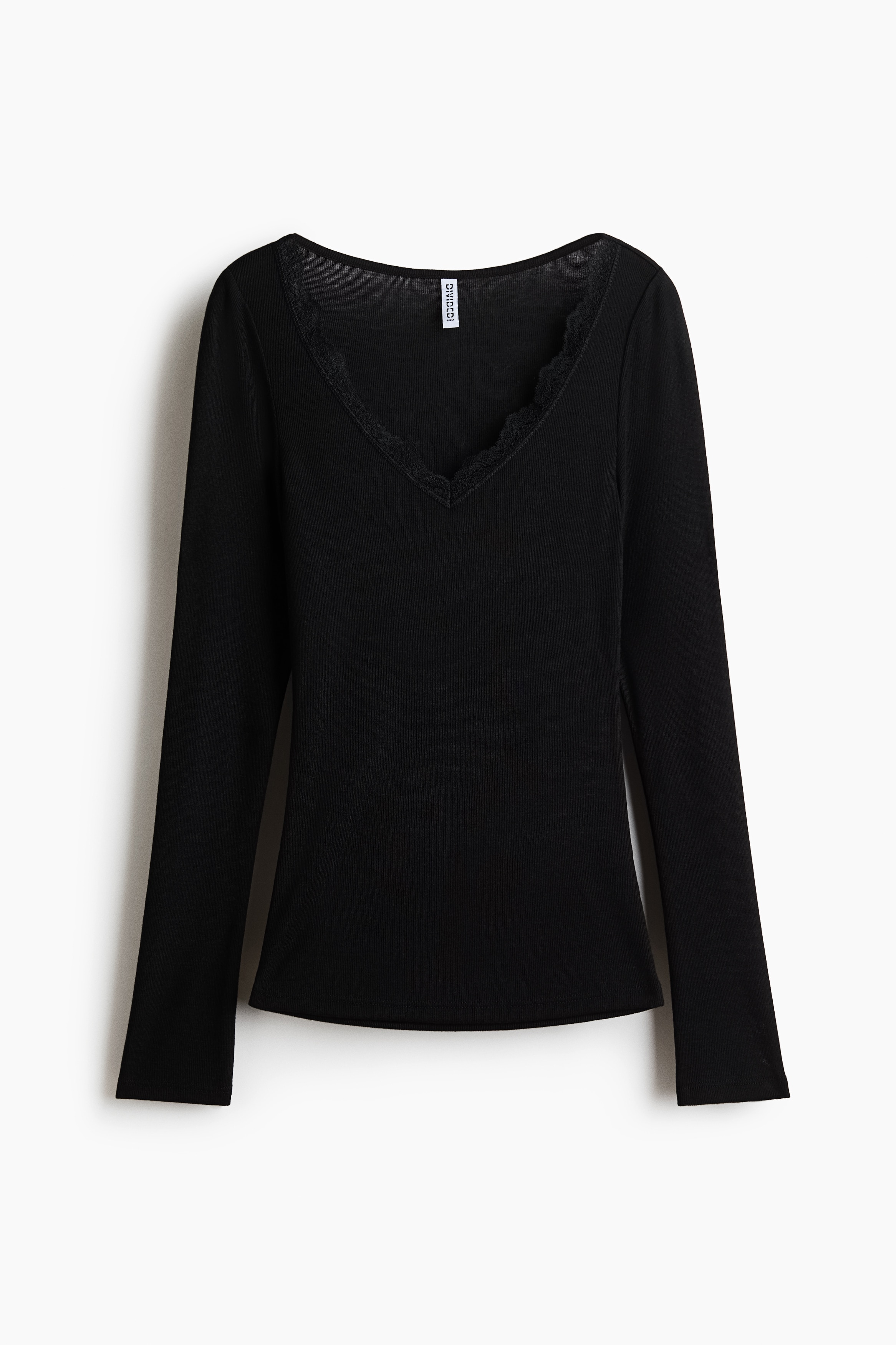 Lace-trimmed V-neck top - Black/Dark brown