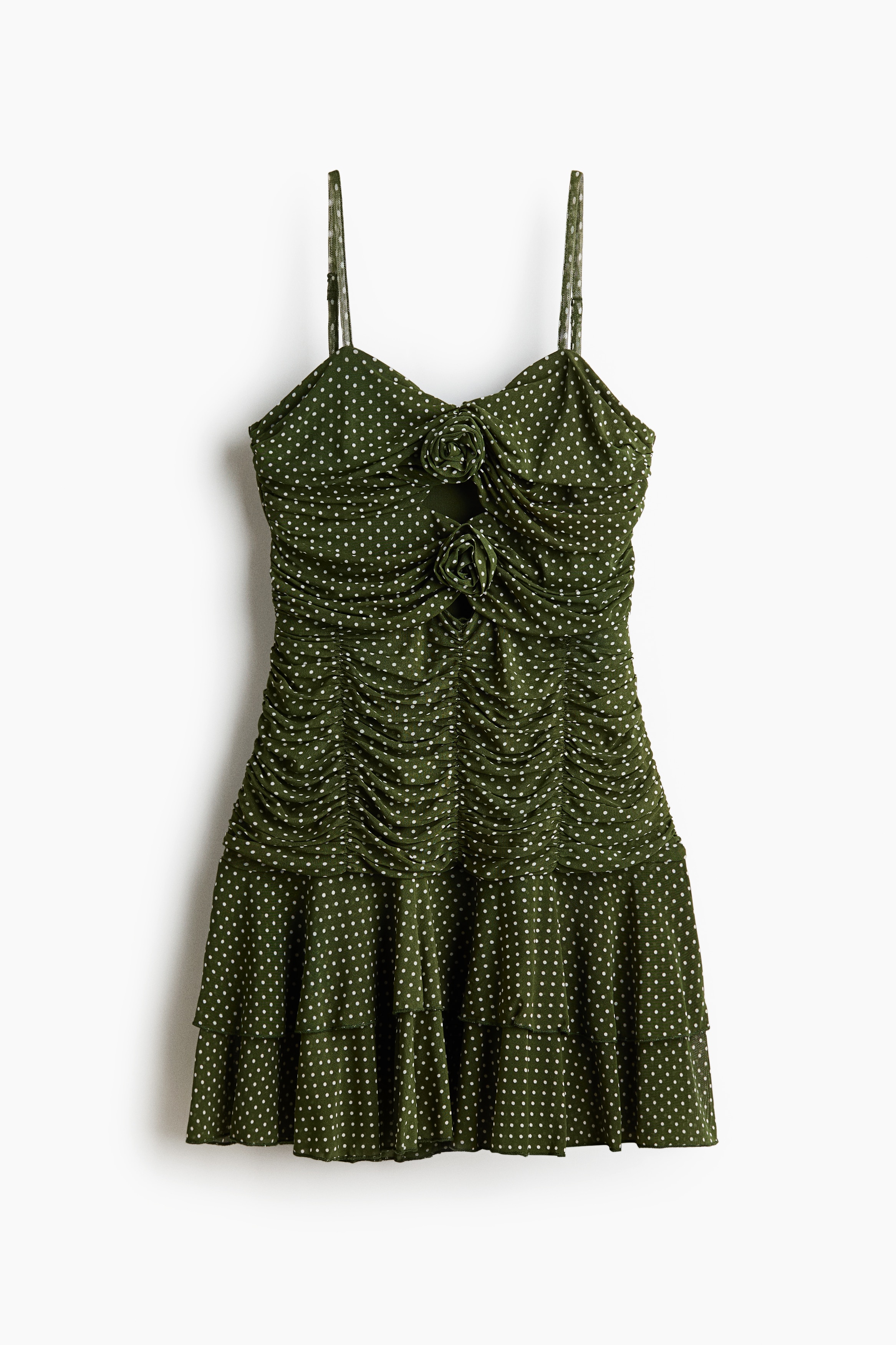 Ruched mesh strappy dressModel