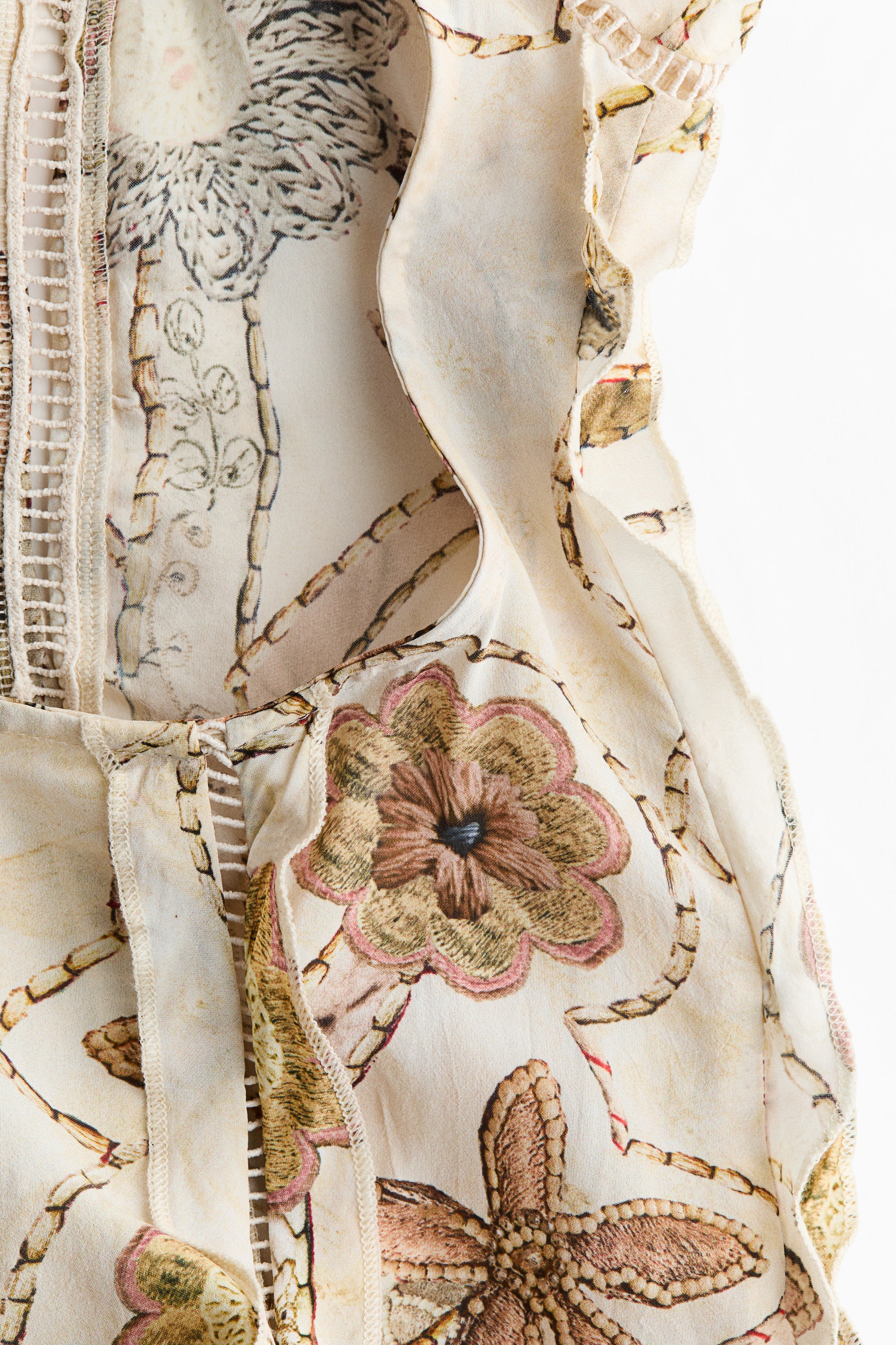 Floral-Print Open-Back Dress with Ruffles