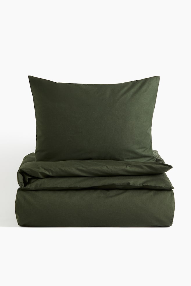 Cotton single duvet cover set - Dark green/Dark brown/Dusty blue/Mole/Dusty yellow/Terracotta/Light beige/Light khaki green/Dusty pink/White/Khaki green/Grey - 1