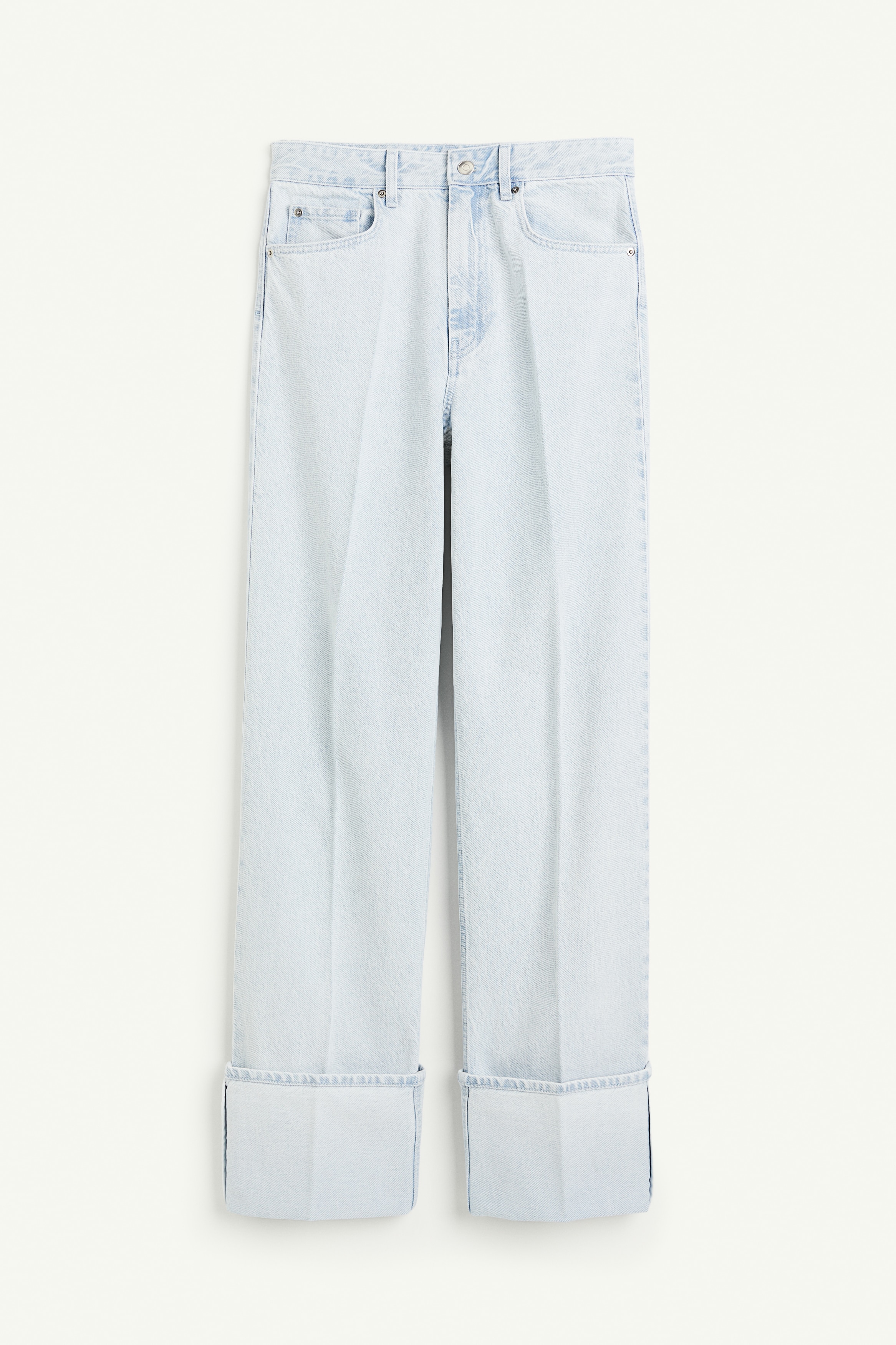 Ladies - Light denim blue Straight High Fold-up Jeans - Size: 26  - H&M
