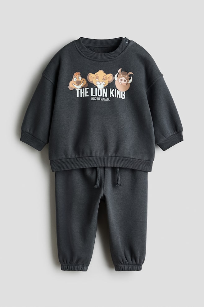 2-Piece Printed Sweatshirt and Joggers Set - Dark gray/The Lion King/Light gray/Mickey Mouse/Light beige/Cream/The Lion King/Dark dusty blue/Mickey Mouse/Dusty blue/Mickey Mouse - 1