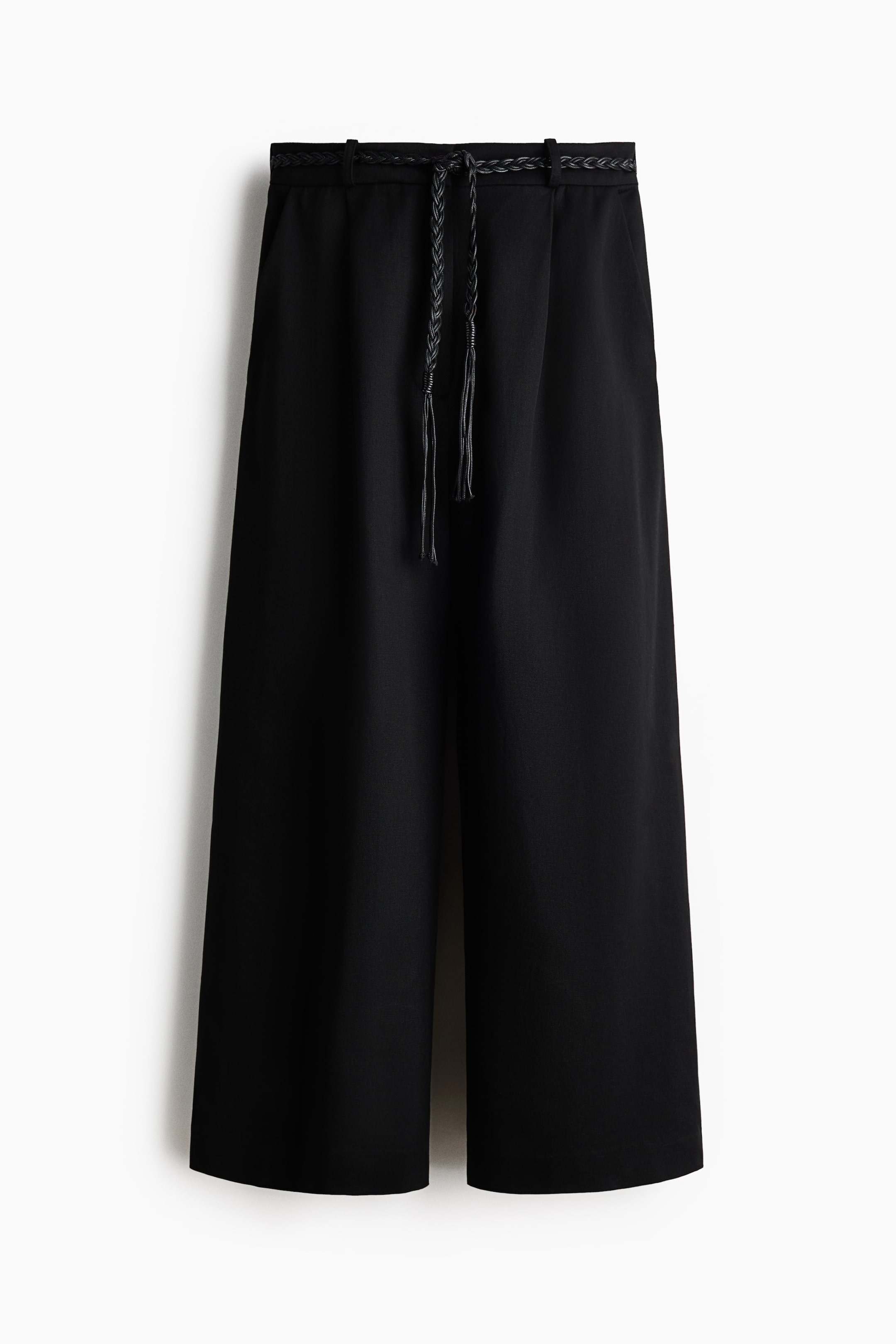 View larger image: Linen-blend tie-belt trousers - Black - Ladies | H&M 1