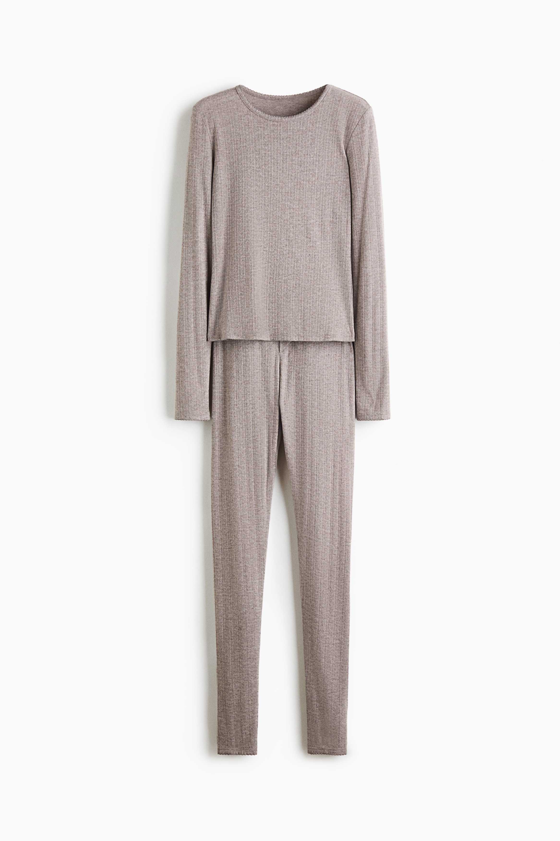 Delik Desenli Pijama Takımı - Açık toprak rengi/Gri kırçıllı