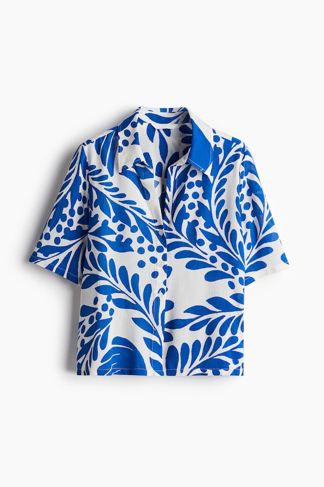 Crinkled viscose shirt - White/Blue patterned/Black/Patterned - 1