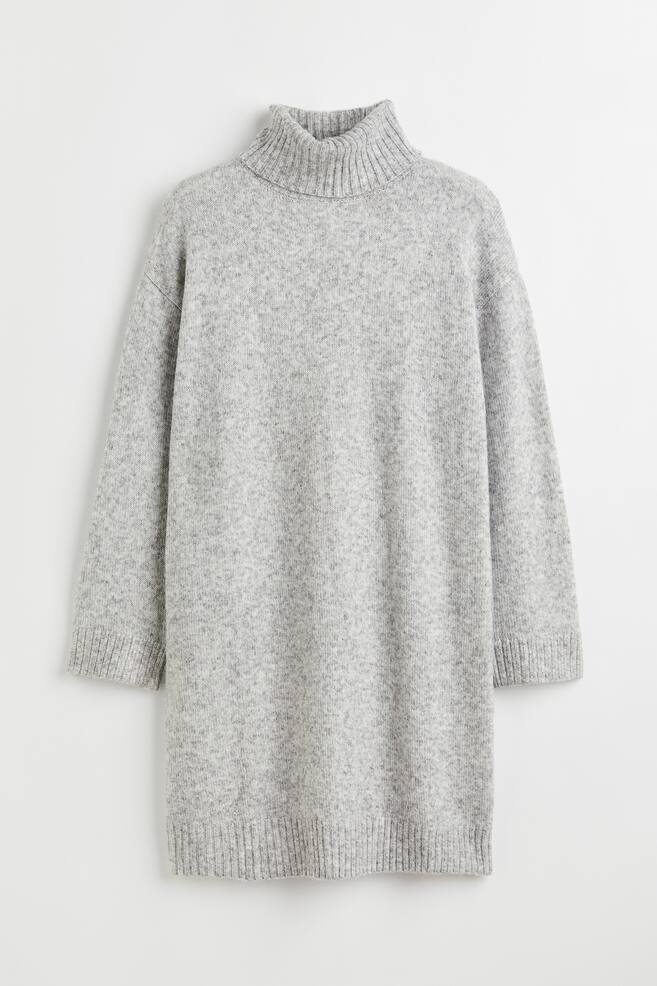 H&M+ Knitted polo-neck dress - Light grey marl/Black - 2