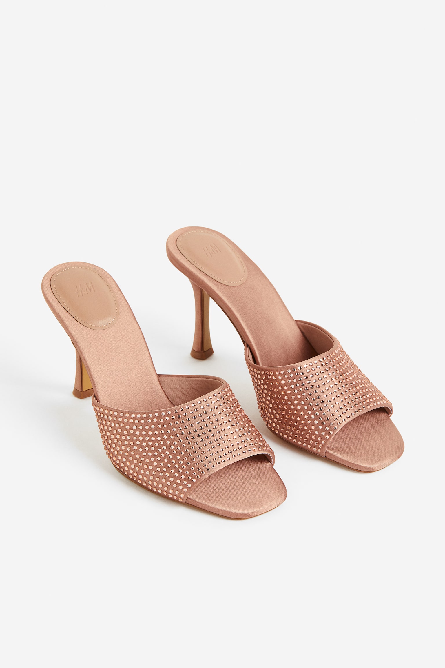 Rhinestone Studded Mules - Beige - 2