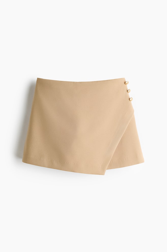 Button-Detail Wrap Skort - Light beige/Navy blue/Dark brown/gingham - 1