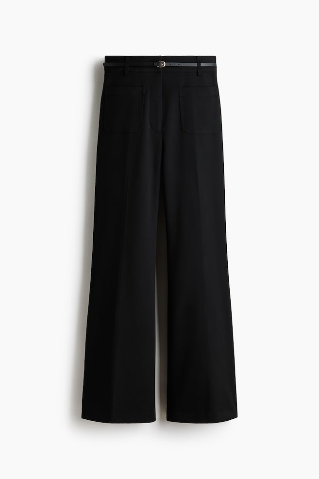 Flared Belted Pants - Black - 1