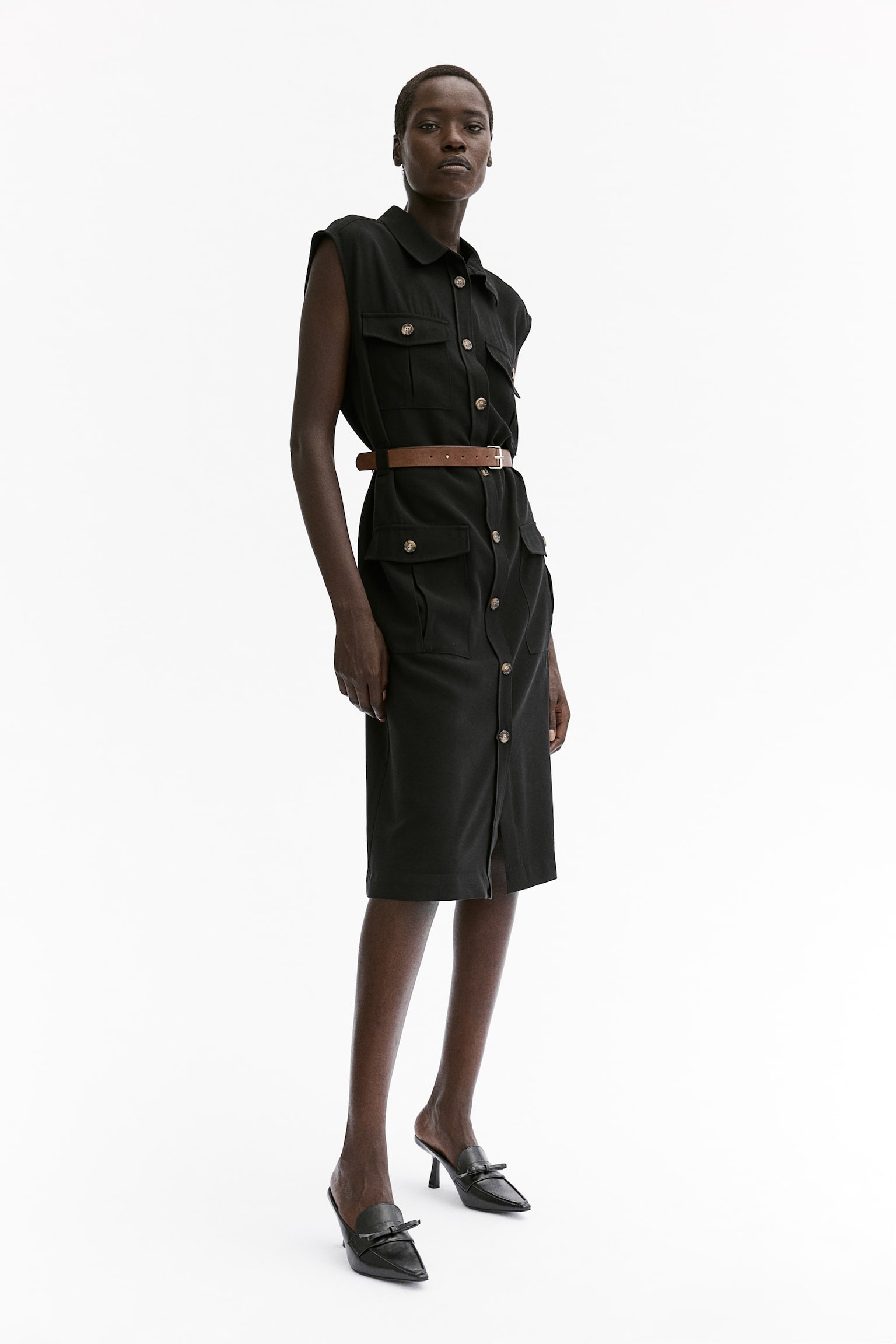 Belted cargo dress - Black/Light beige/Dark khaki green - 4