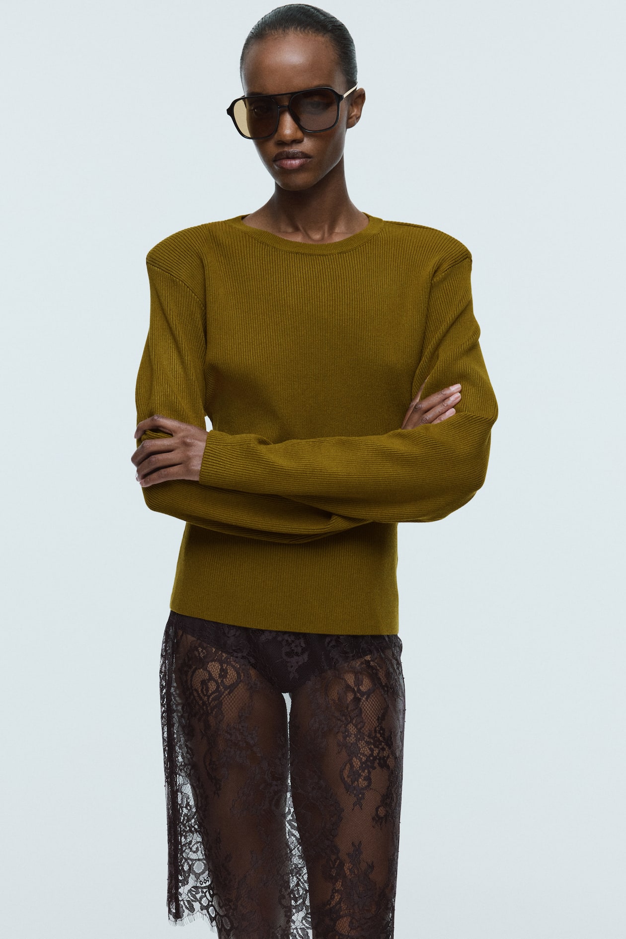 Rib-Knit Shoulder-Pad Top - image 2