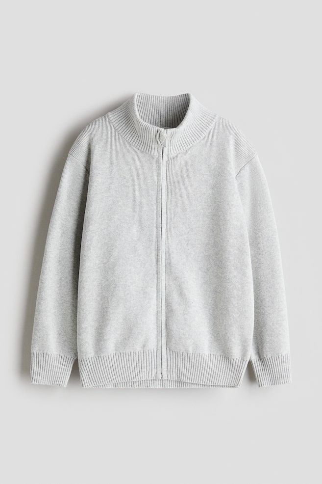Cardigan con cerniera - Grigio chiaro mélange - 1