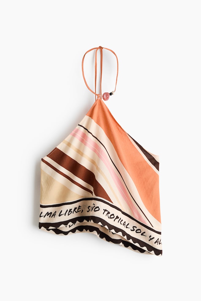 Top de plage imprimé avec dos nu - Beige clair/rayé - 1