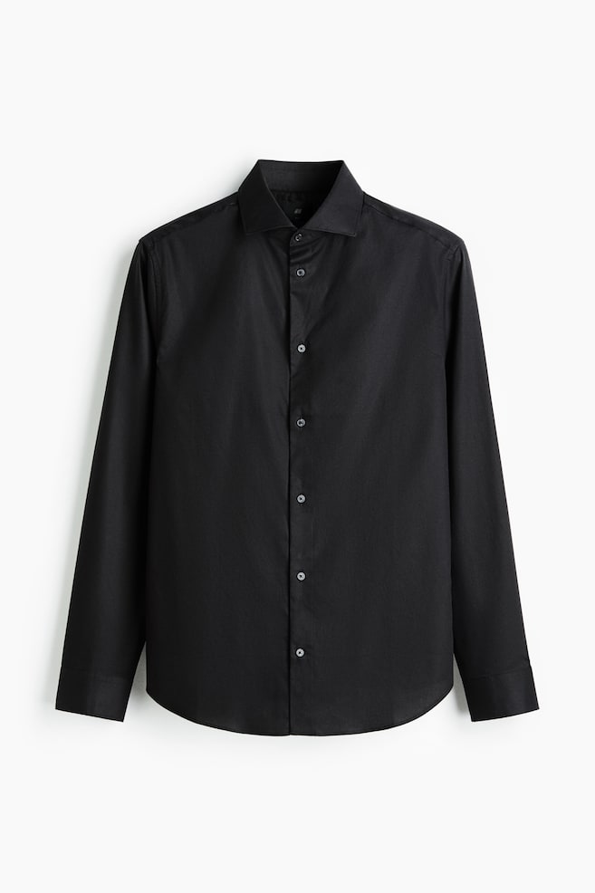 Slim Fit Cotton shirt - Black/White - 1