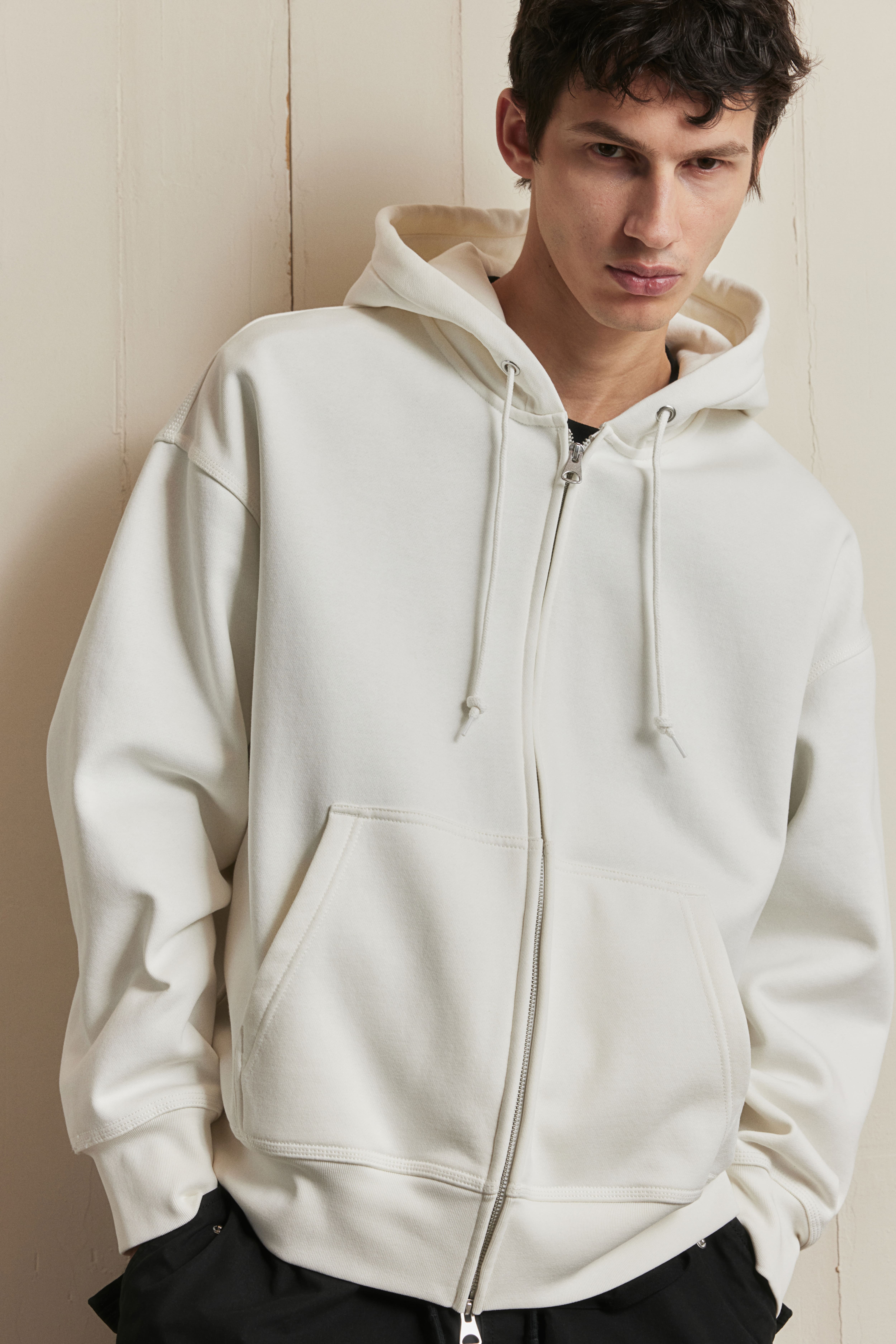 Oversized Fit Zip through hoodie White Men H M IE