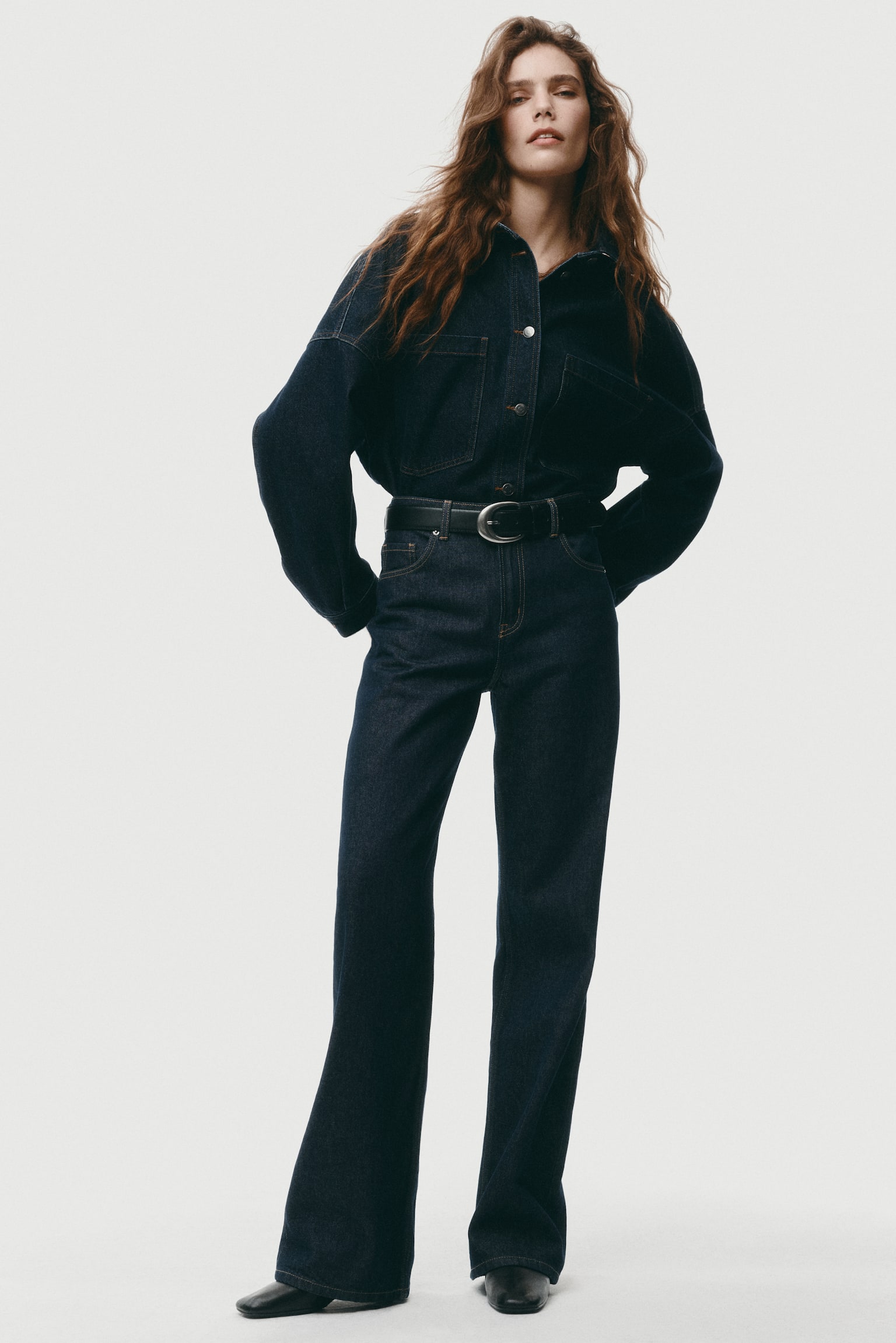 Женские джинсы H&M Wide Regular, цвет: Тёмный джинсовый синий — фото 2