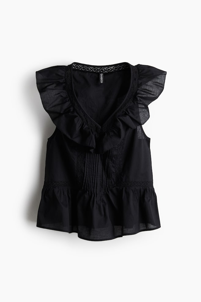 Ruffle-Trimmed Sleeveless Top - Black - Ladies | H&M US