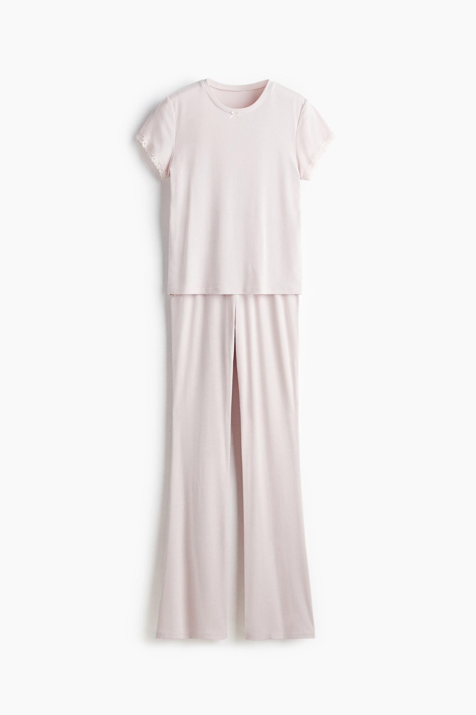 Пижама, модал, в рубчик — H&M, цвет: Розовый — фото 1