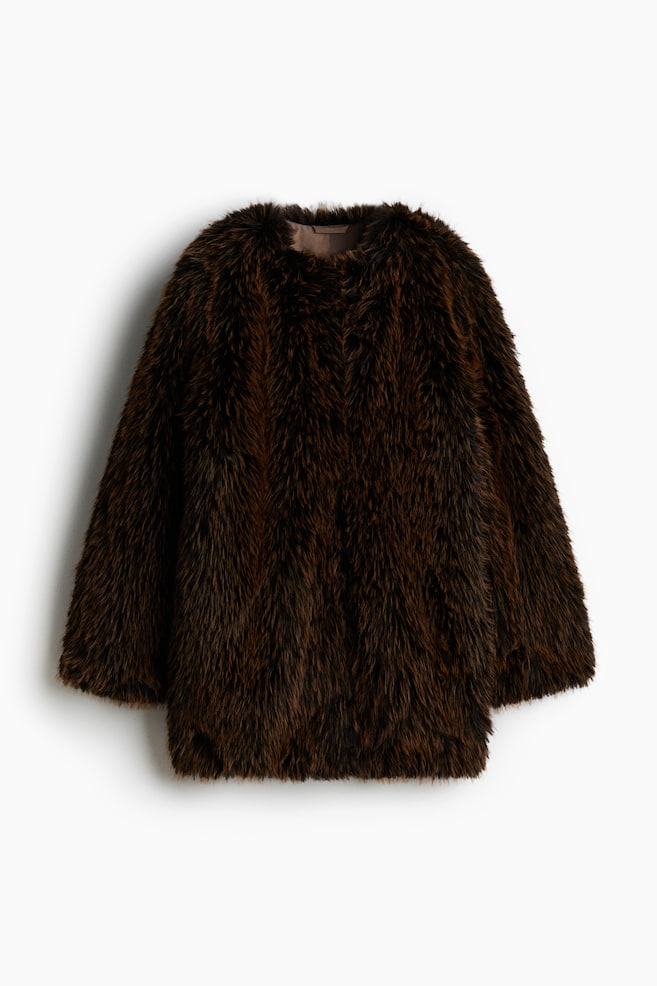 Fluffy coat - Dark brown/Beige/Speckled - 1