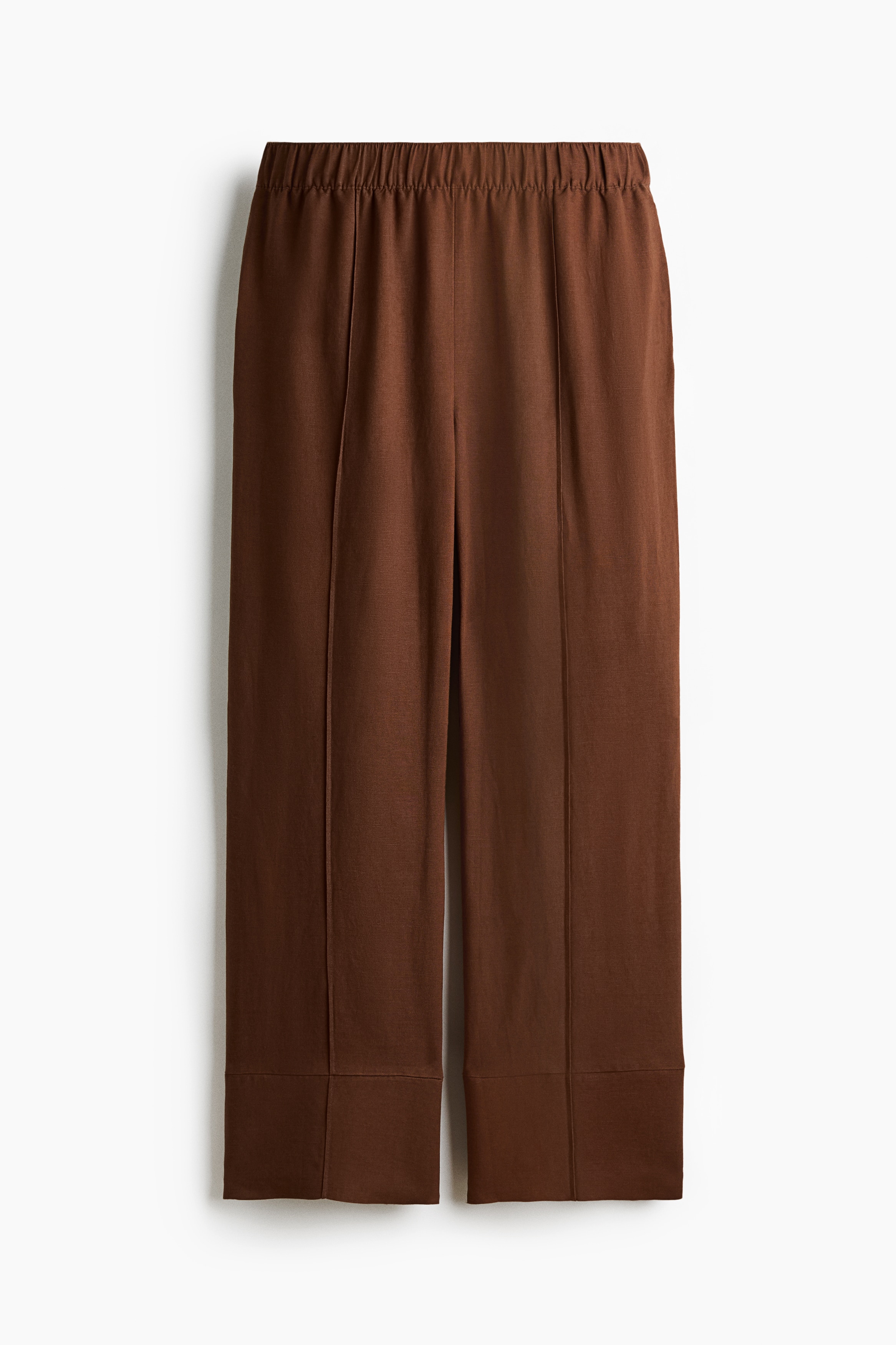 Linen-blend pull-on trousers - Dark brown/Dark yellow