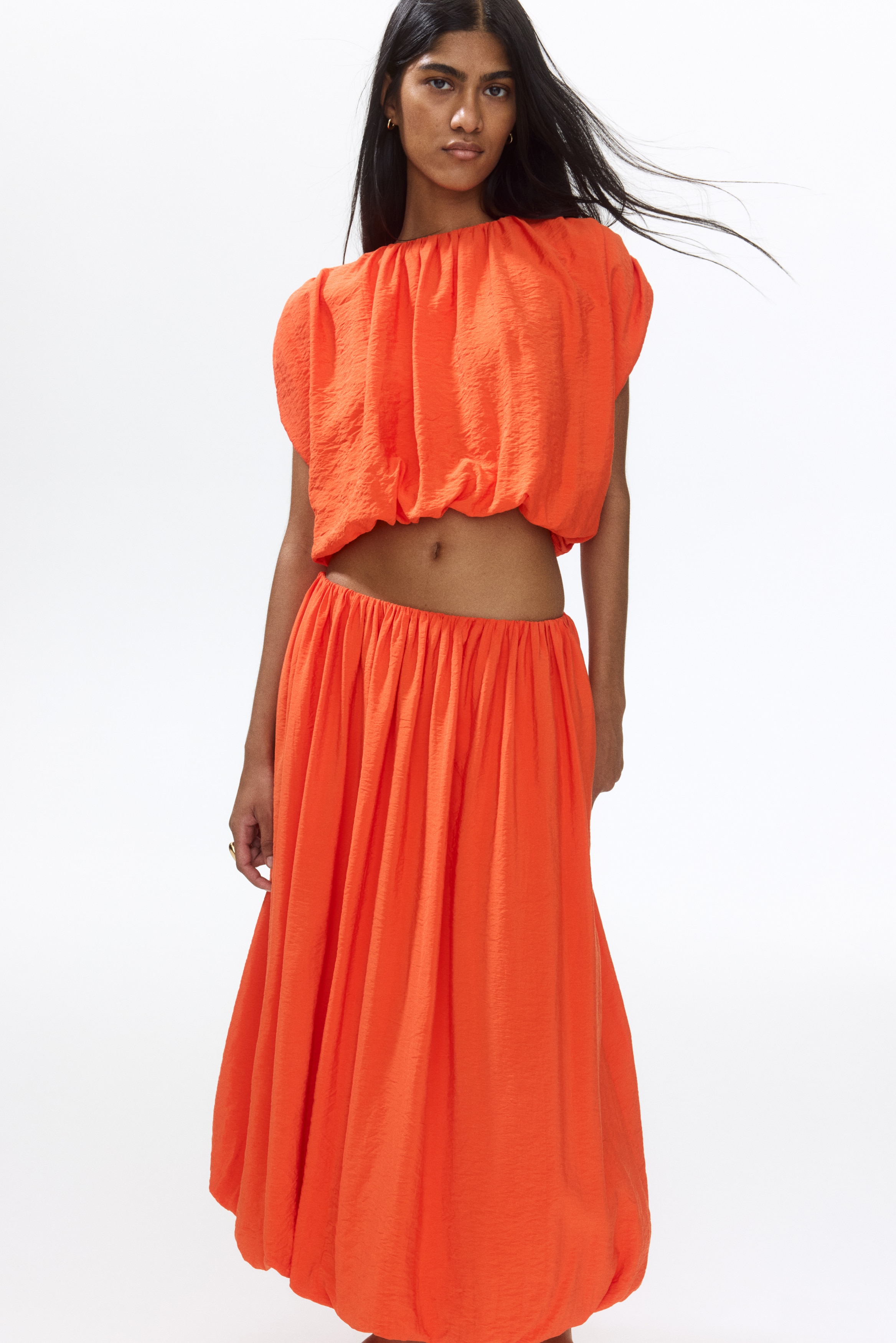 Bubble-hem midi skirt - Bright orange