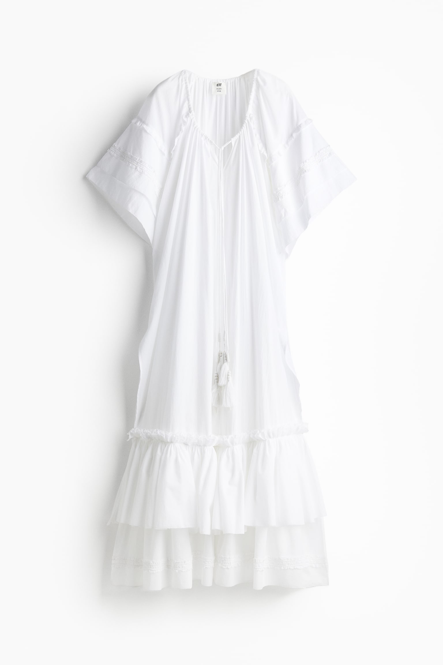 Appliqué Drawstring Detail Kaftan Dress - White - 2