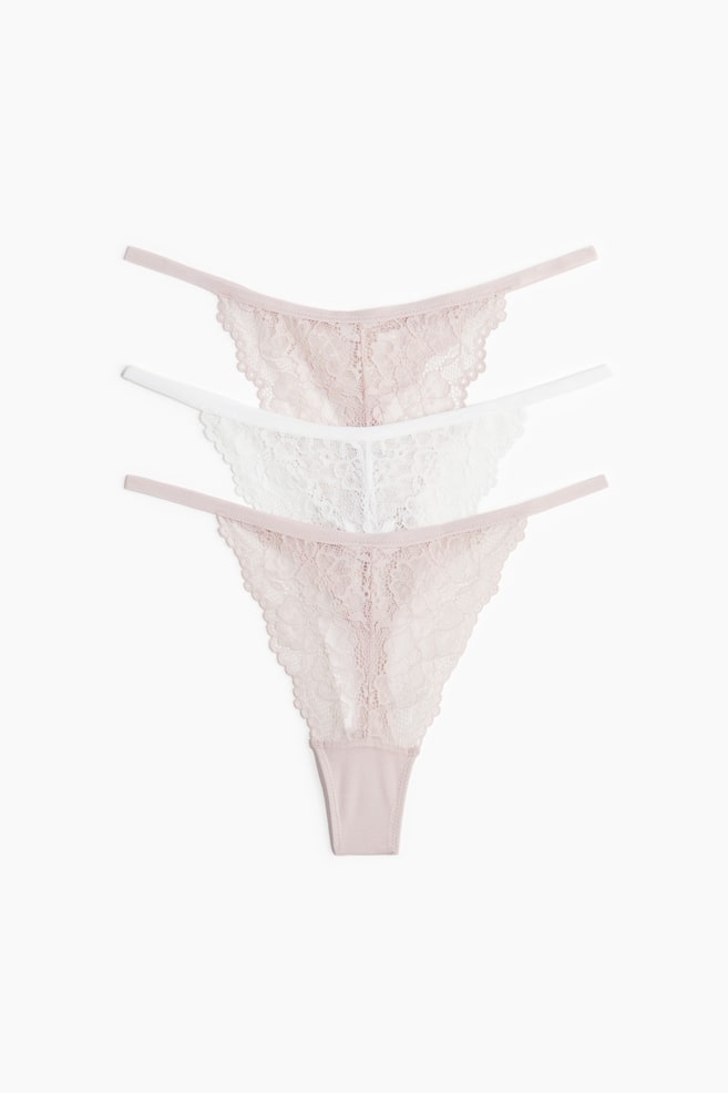 Pack de 3 bragas Thong de encaje - Rosa empolvado/Blanco/Burdeos/Rosa claro/Blanco/Negro/Rosa claro/Negro/Blanco/Blanco/Blanco/Rosa claro/Negro/Azul/Rosa empolvado - 1