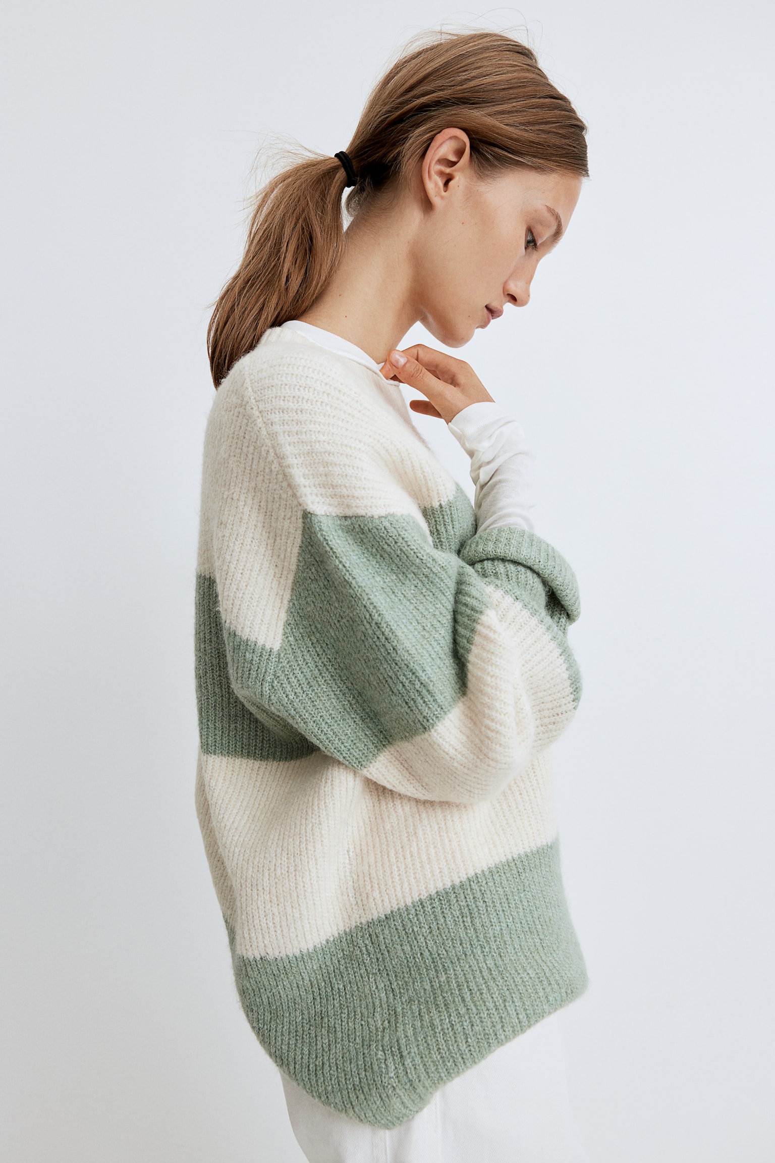 Rib-knit jumper - Light khaki green/Cream/Light beige marl/Light beige/Striped/Navy blue/Striped - 3