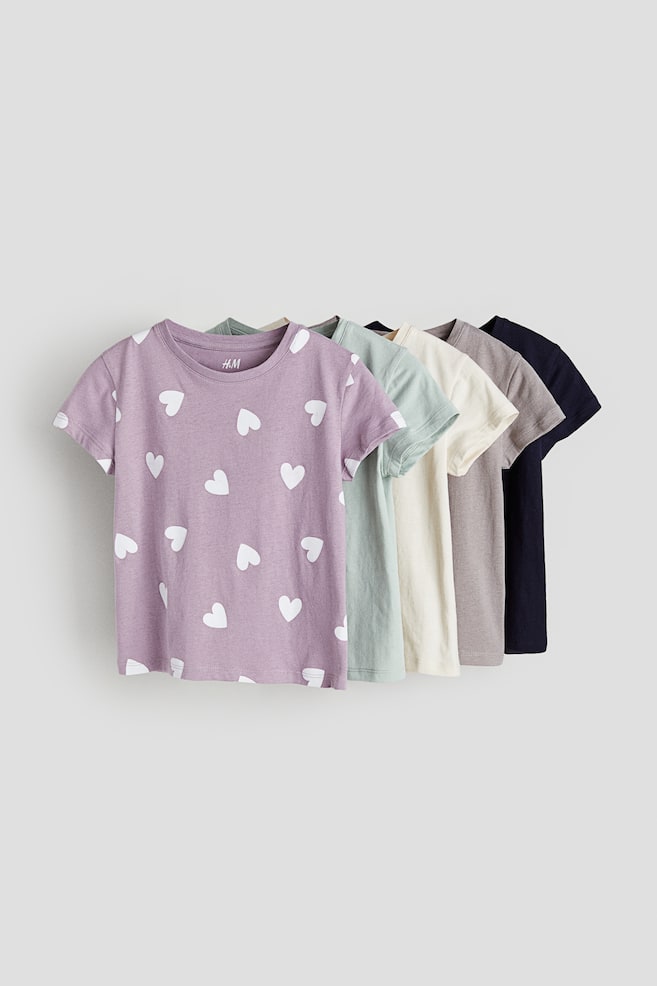 5-pack cotton T-shirts - Dusty purple/Hearts/Turquoise/Light pink/Pink/Dark beige/Dusty purple/Striped/dc - 1