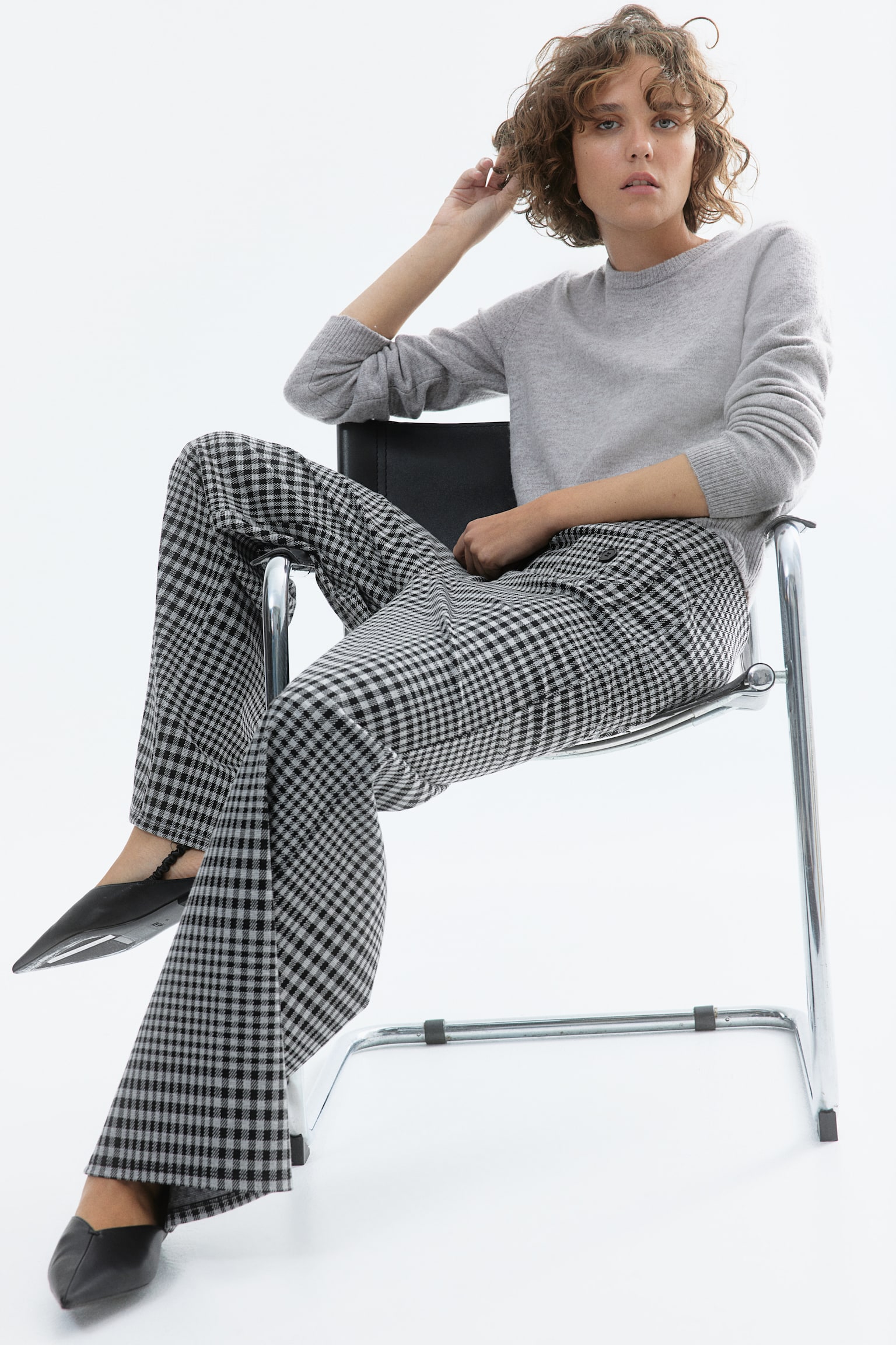 Wide jersey trousers - Black/Checked/Black - 1