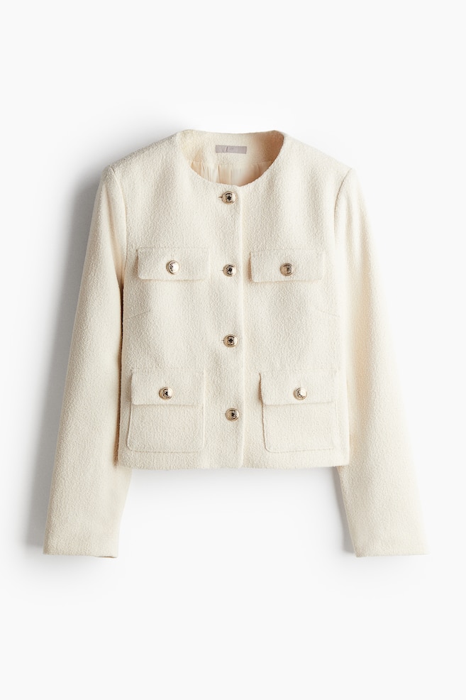Textured-weave jacket - Cream/Grey/Herringbone-patterned - 1
