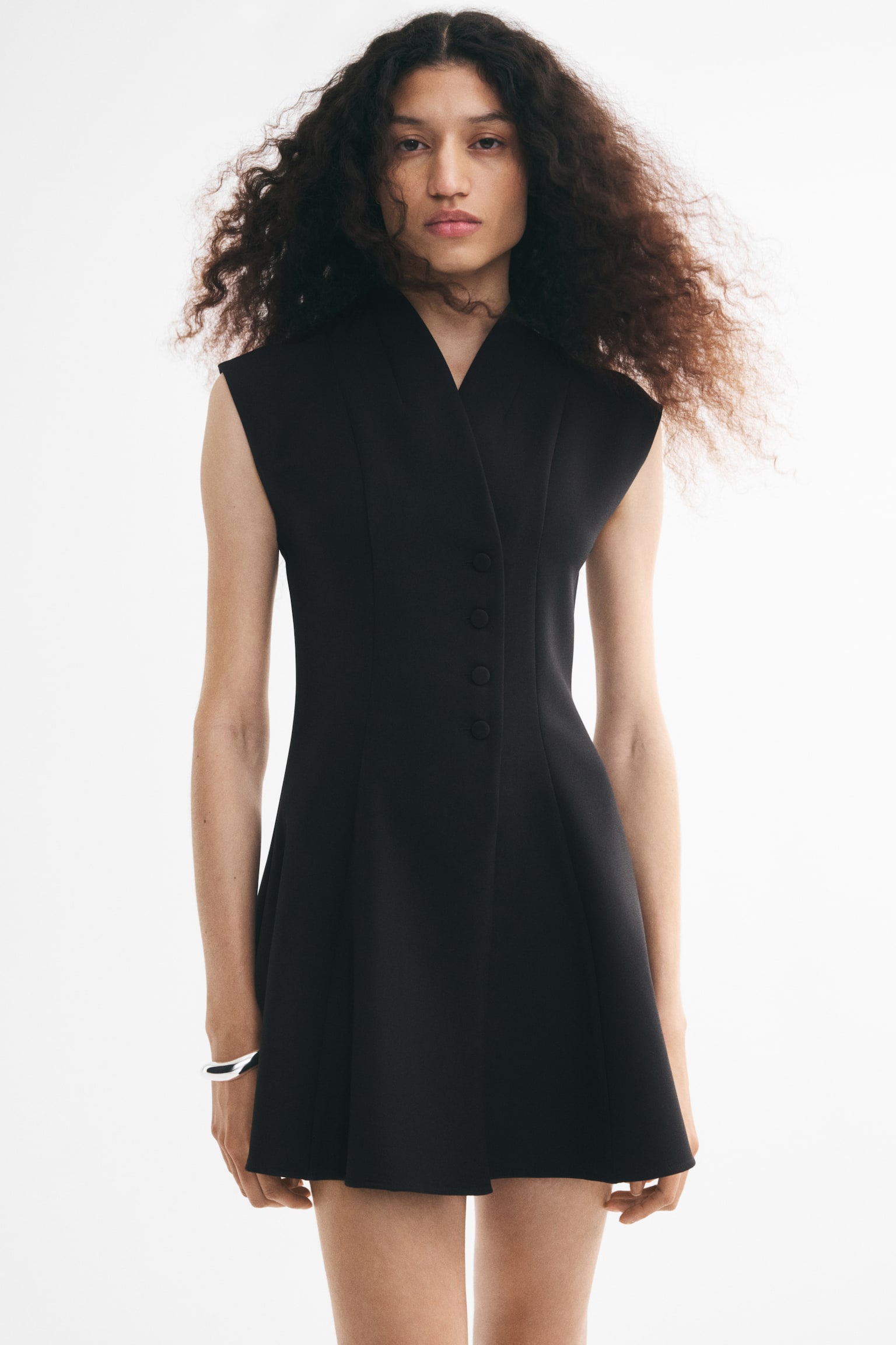 Flared-skirt wrap dress - Black/Cream - 1
