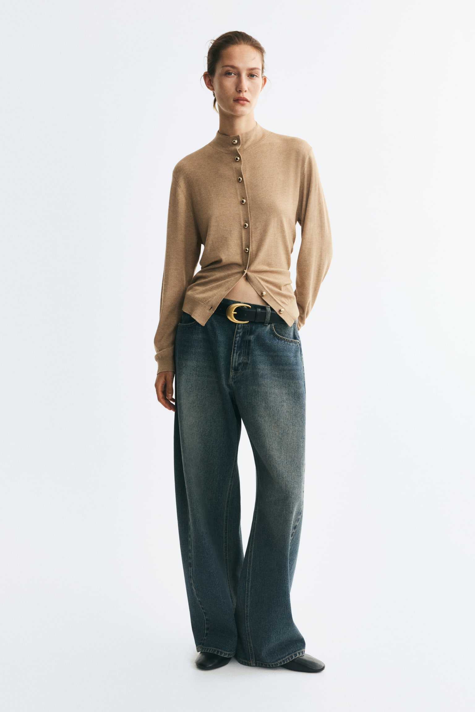 Женский кардиган H&M Mock Turtleneck, цвет: Бежевый меланжевый — фото 3