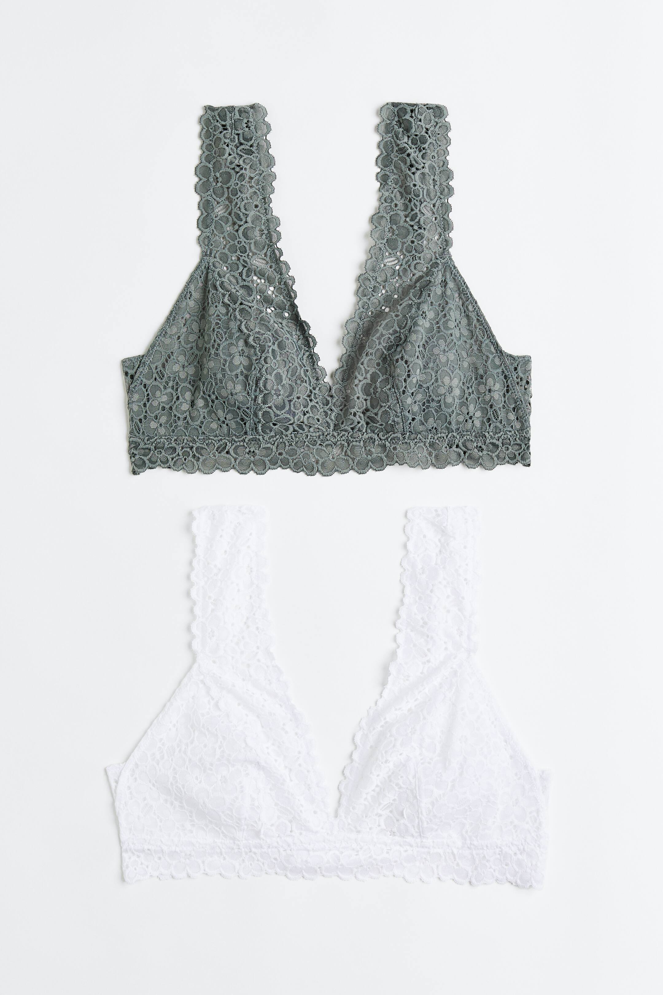 View larger image: 2-pack soft lace bras - Grey-green/White - Ladies | H&M 1
