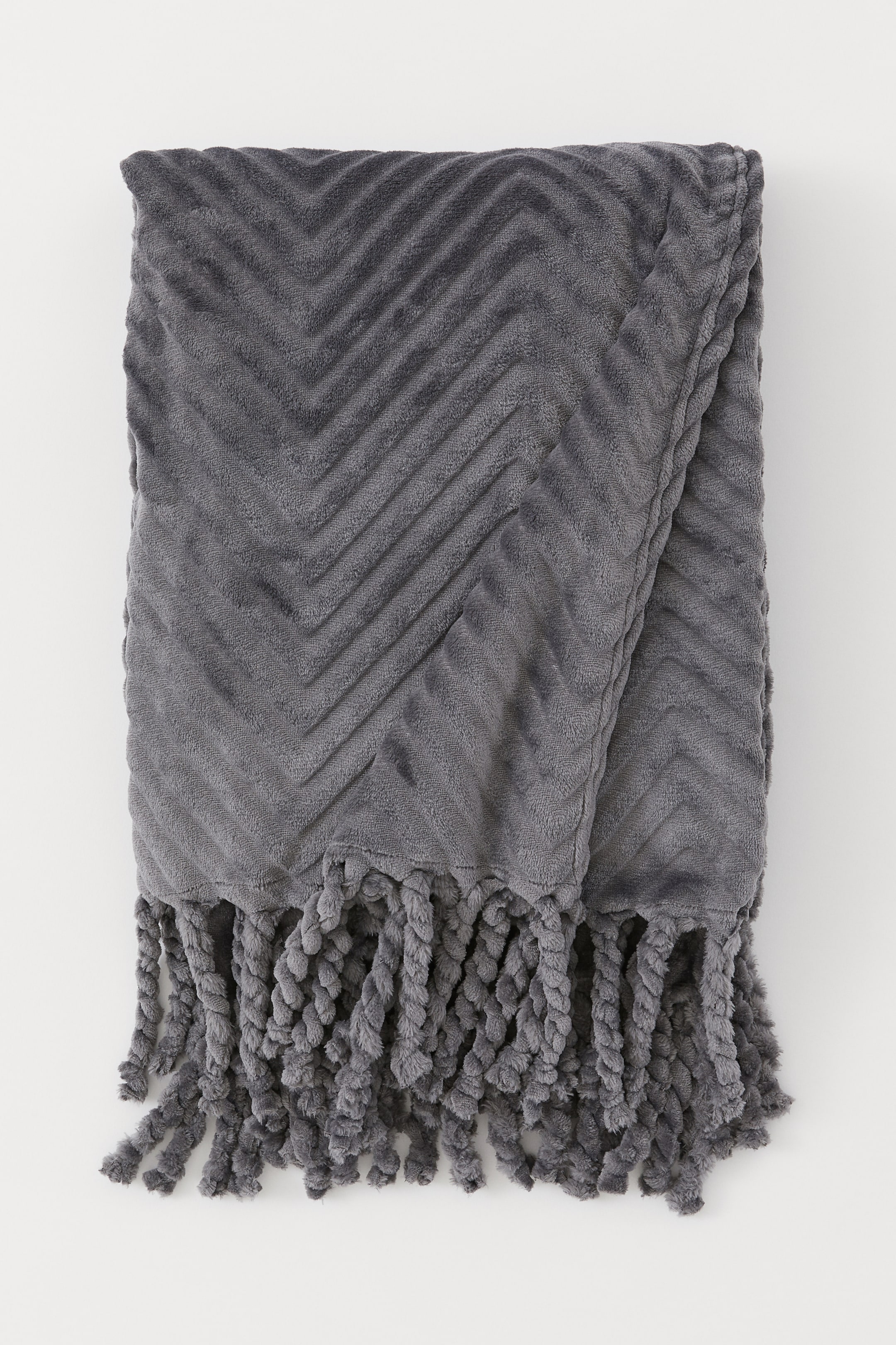 Fringed fleece blanket Dark grey Home All H&M GB