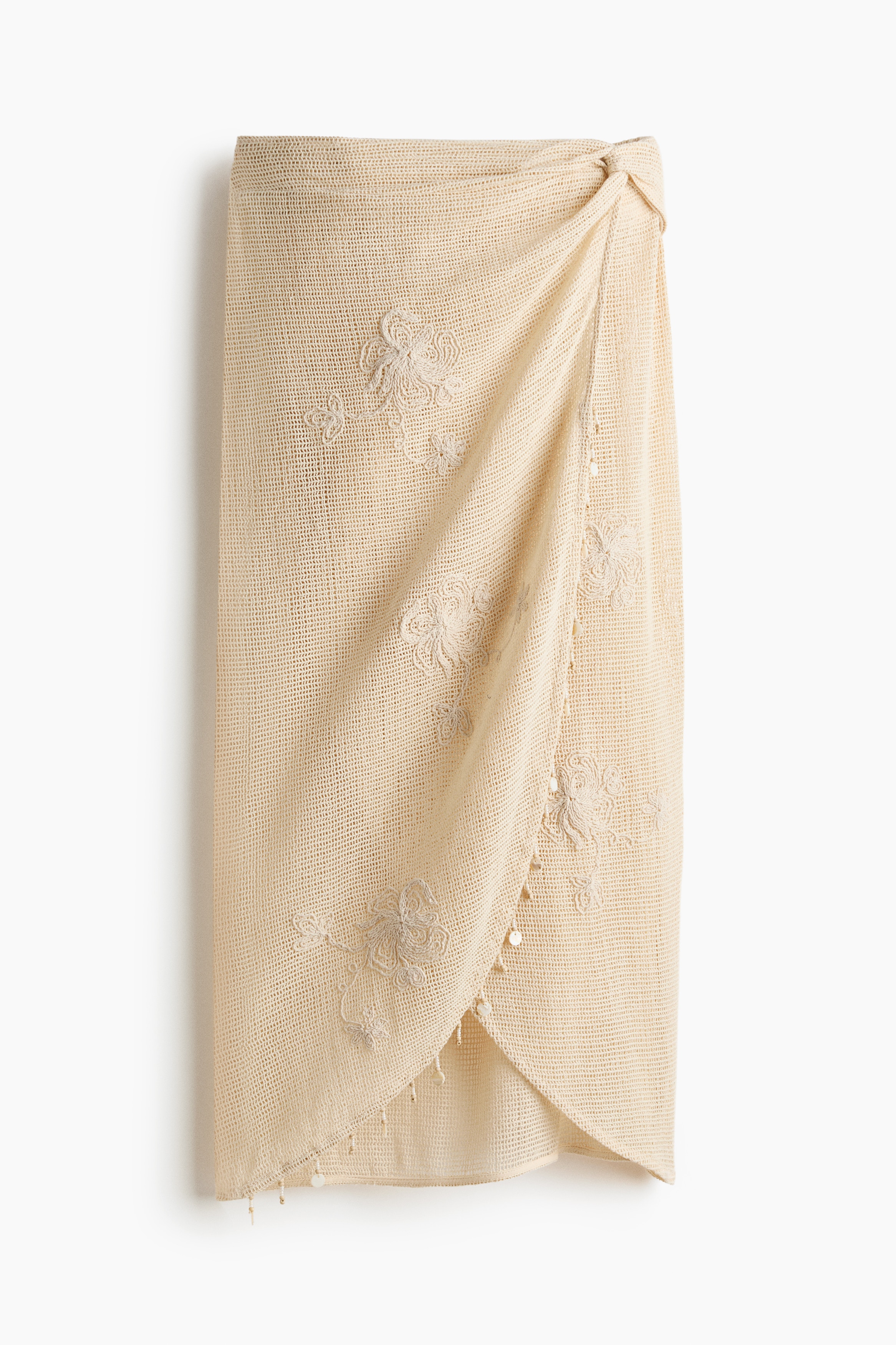 Embroidered Cotton Beach Skirt - Light beige