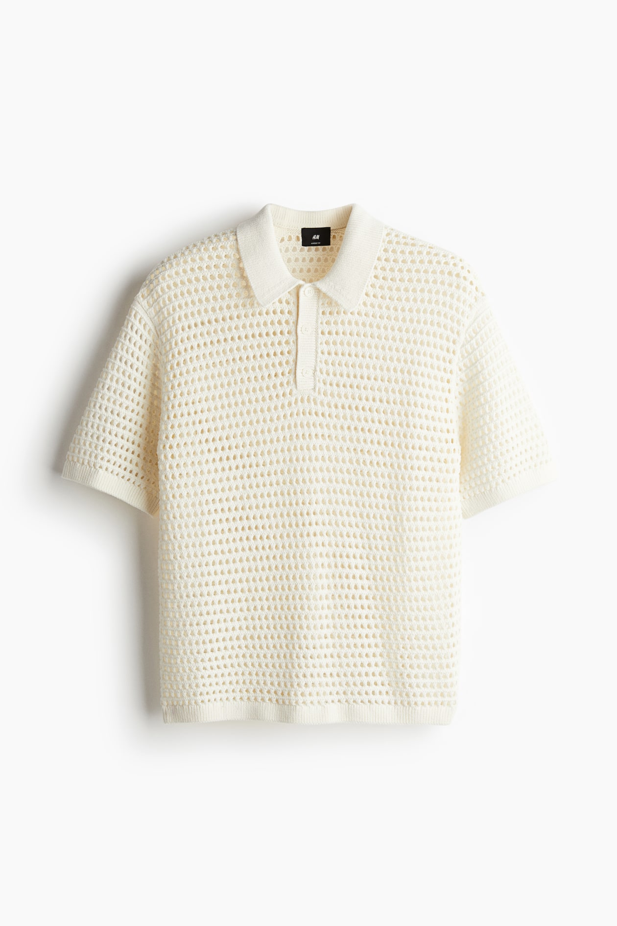 Loose Fit Hole-knit polo shirt Cream Men H&M IN