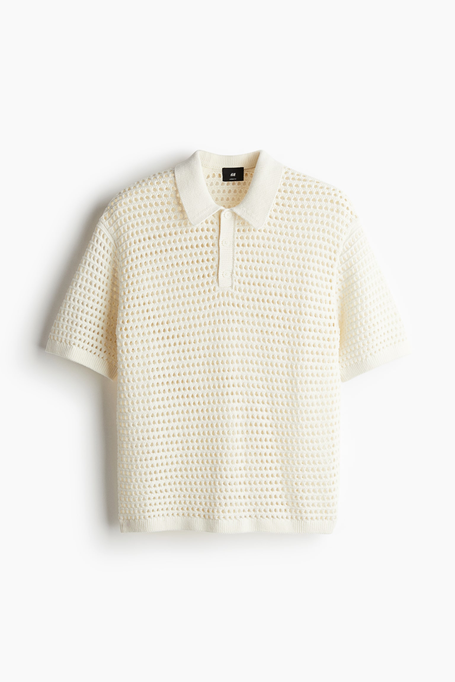 Loose Fit Hole Knit Polo Shirt - Cream - 2