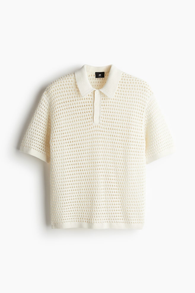 Loose Fit Hole-knit polo shirt - Cream - 1