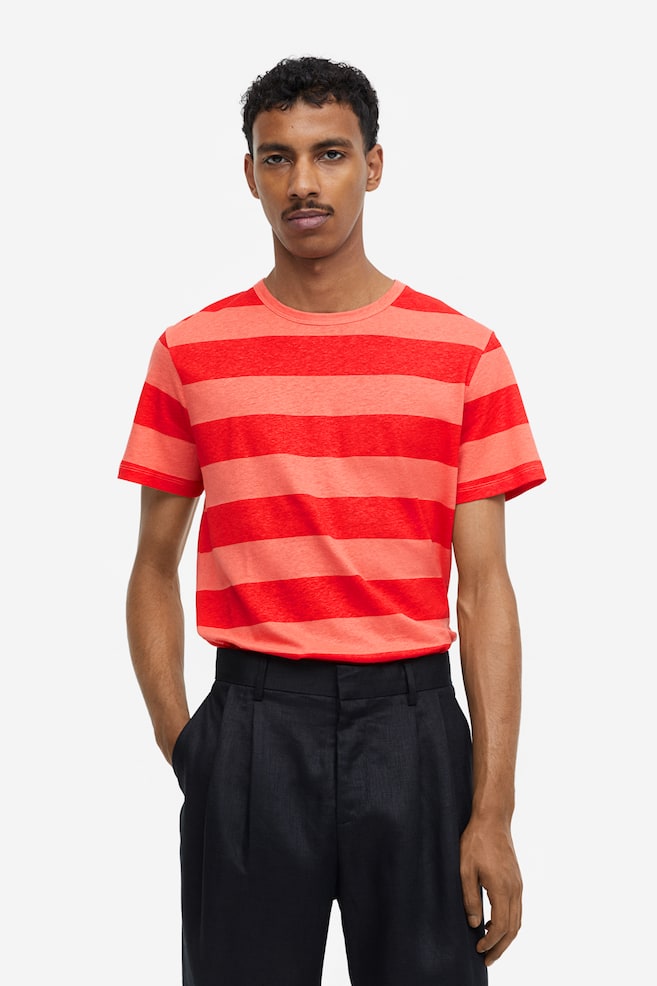 T-Shirt aus Leinenmix Regular Fit - Rot/Gestreift - 1