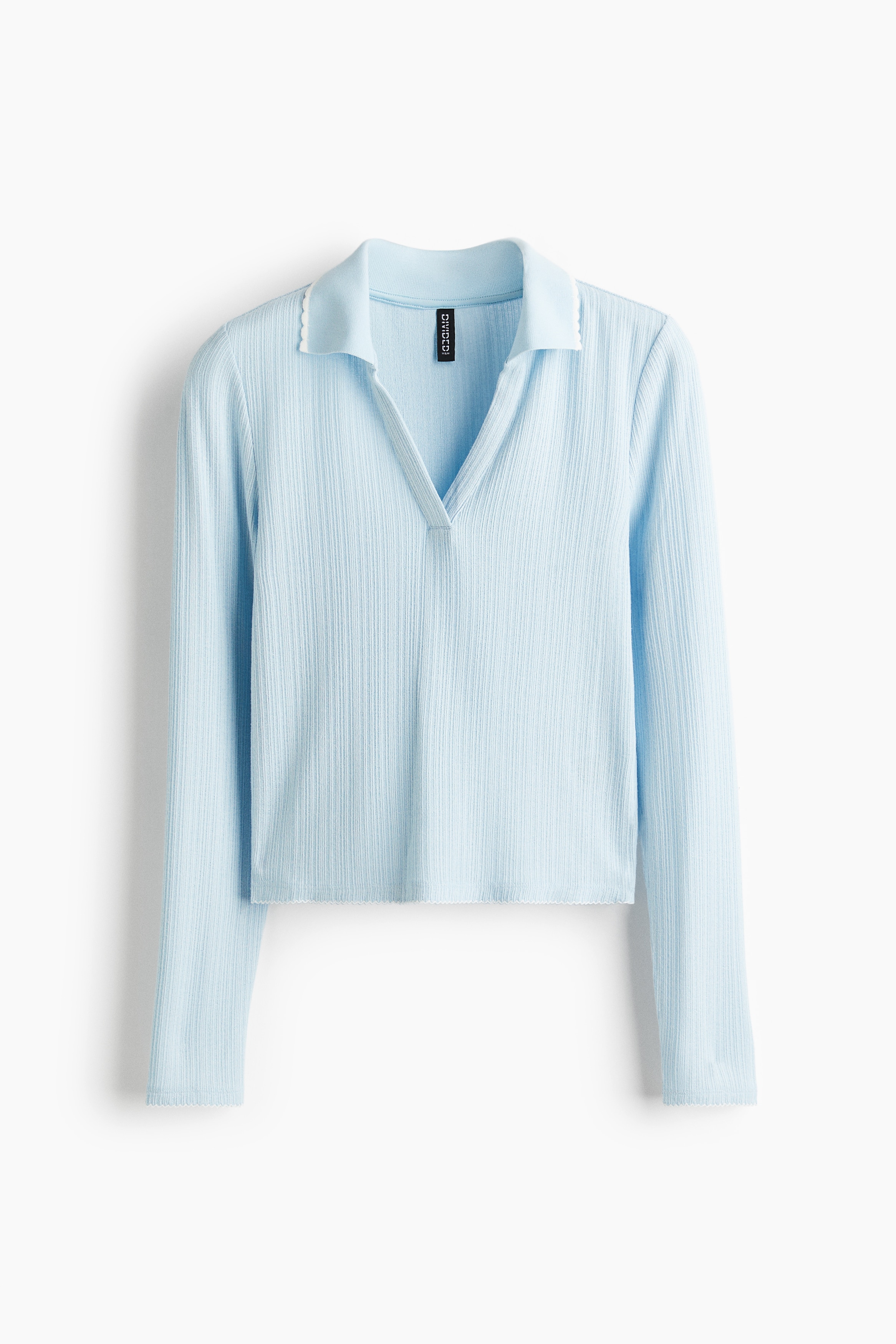 有領羅紋針織上衣 - 淺藍色/白色/深藍色