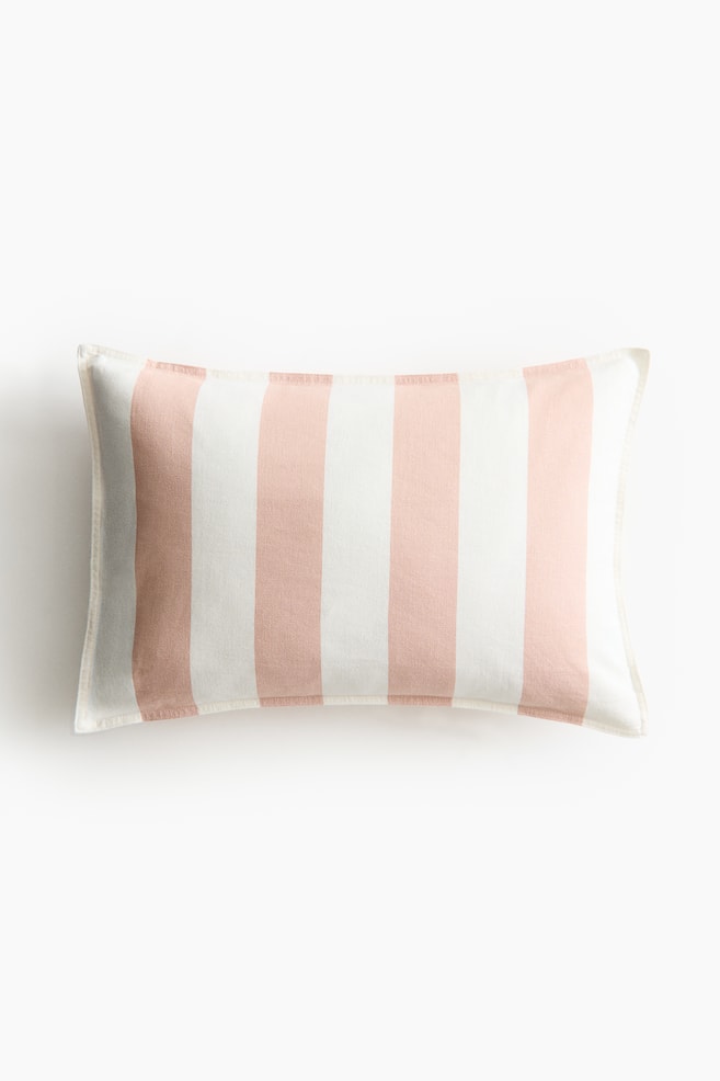 Funda de cojín en mezcla de lino - Rosa empolvado claro/Rayas/Beige/Rayas blancas - 1